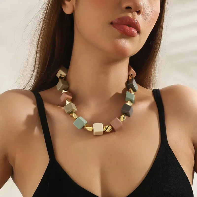 Women's Necklace Cold Tone Geometric Resin Elegant Design sold by Hensley London