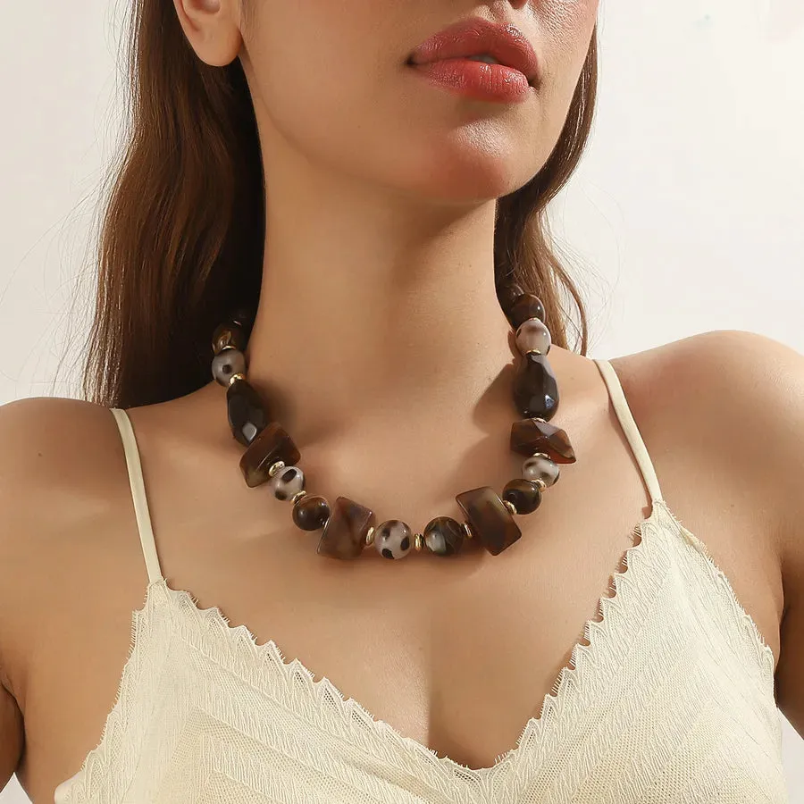 Women's Necklace Coffee Color Acrylic Geometric Design sold by Hensley London