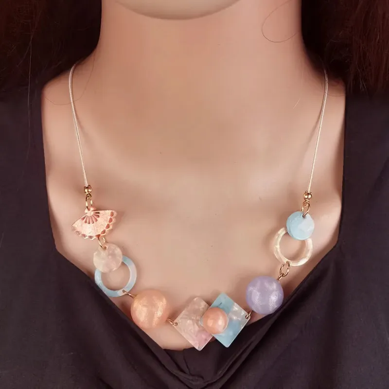 Women's Pendant Necklace Pink Acrylic Geometric Sweet Style sold by Hensley London