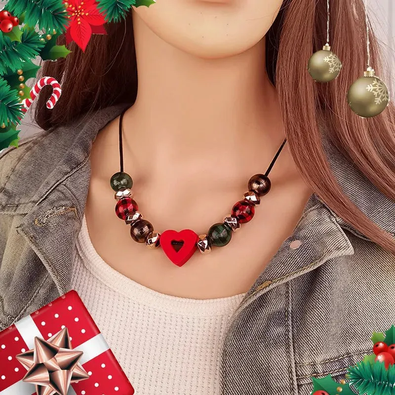 Women's Necklace Heart Shape Wood Bead Retro Jewelry sold by Hensley London