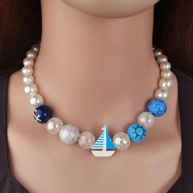 Women's Pendant Necklace White Imitation Pearl Geometric Design sold by Hensley London