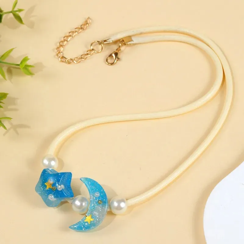 Women's Pendant Necklace Blue Beaded Chain with Star and Moon sold by Hensley London product image thumbnail 3