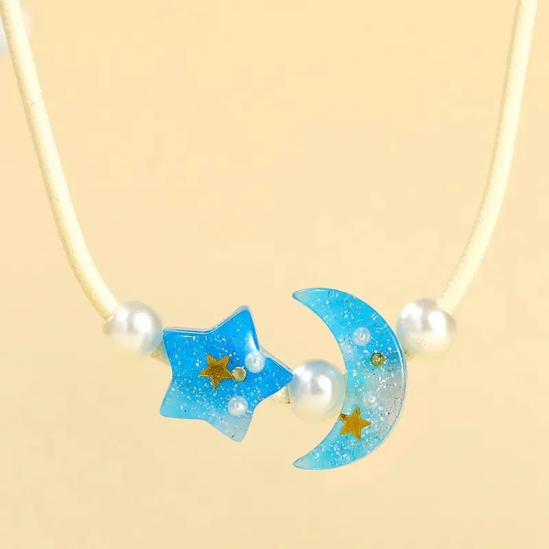 Women's Pendant Necklace Blue Beaded Chain with Star and Moon sold by Hensley London product image thumbnail 4
