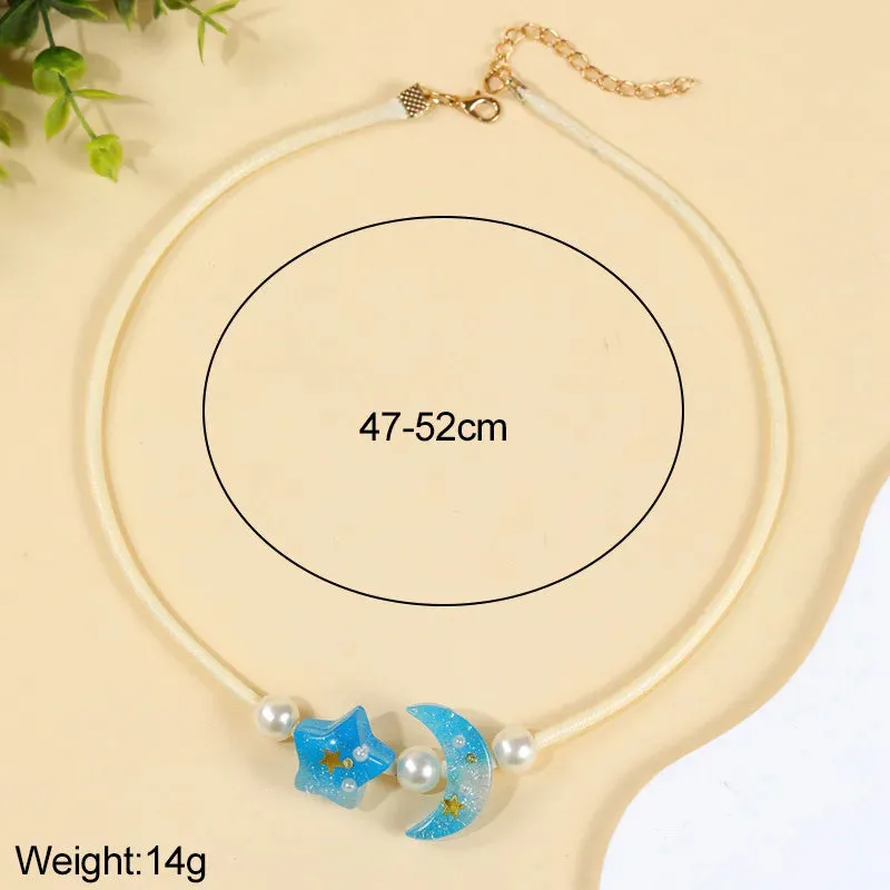 Women's Pendant Necklace Blue Beaded Chain with Star and Moon sold by Hensley London product image thumbnail 5