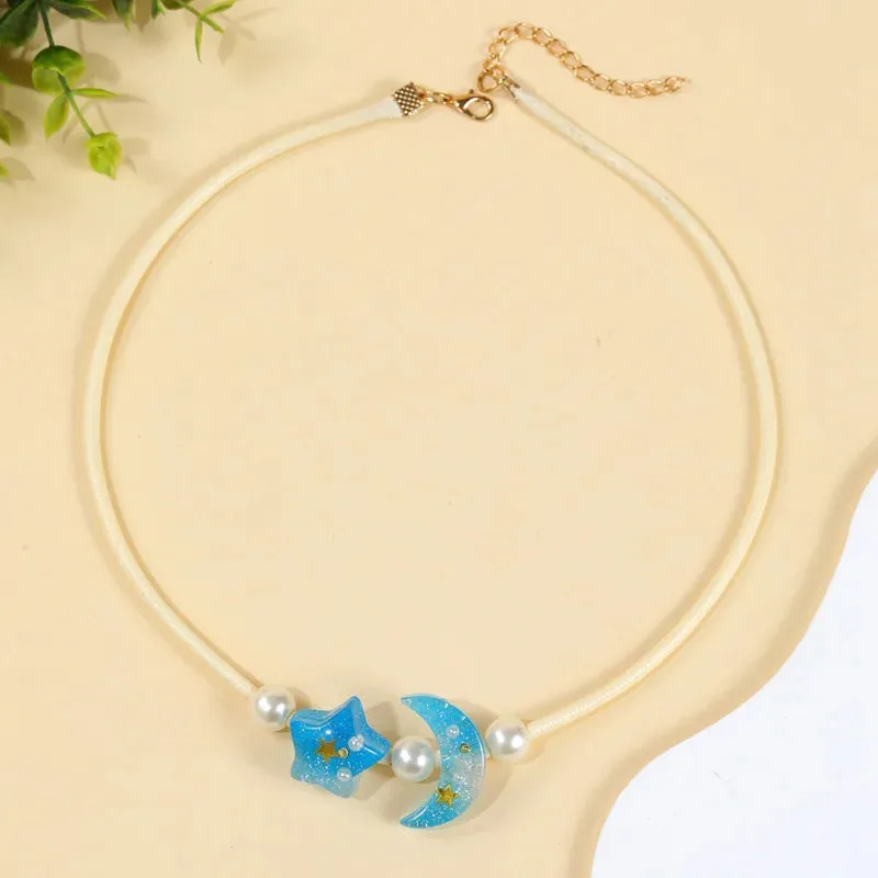 Women's Pendant Necklace Blue Beaded Chain with Star and Moon sold by Hensley London product image thumbnail 2