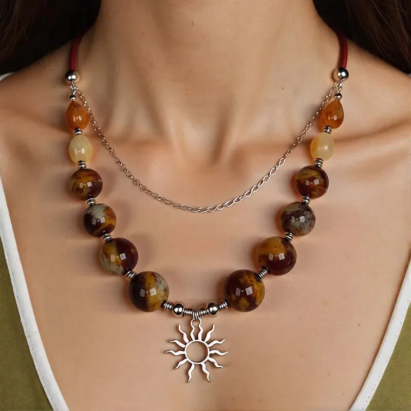 Women's Pendant Necklace Multi-Layer Acrylic Vintage Bohemian sold by Hensley London