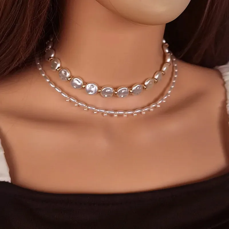 Women's Necklace Set Double Layer Pearl Beaded Geometric Design sold by Hensley London