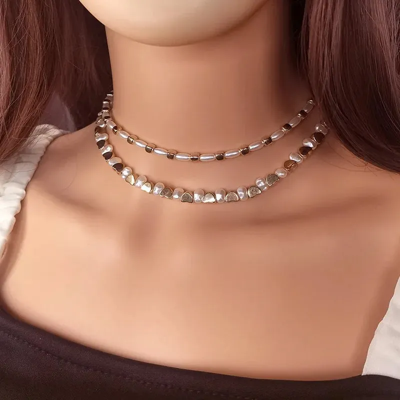 Women's Necklace Set Double Layer Pearl Beaded Geometric Design sold by Hensley London product image thumbnail 2