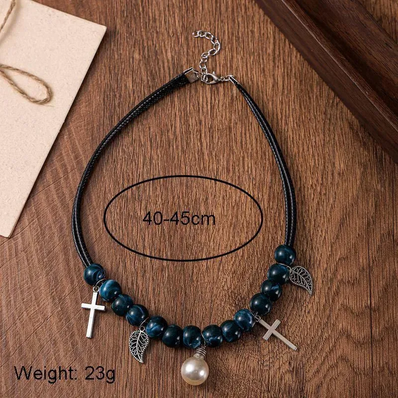 Women's Cross Necklace Geometric Acrylic Vintage Pendant sold by Hensley London product image thumbnail 5