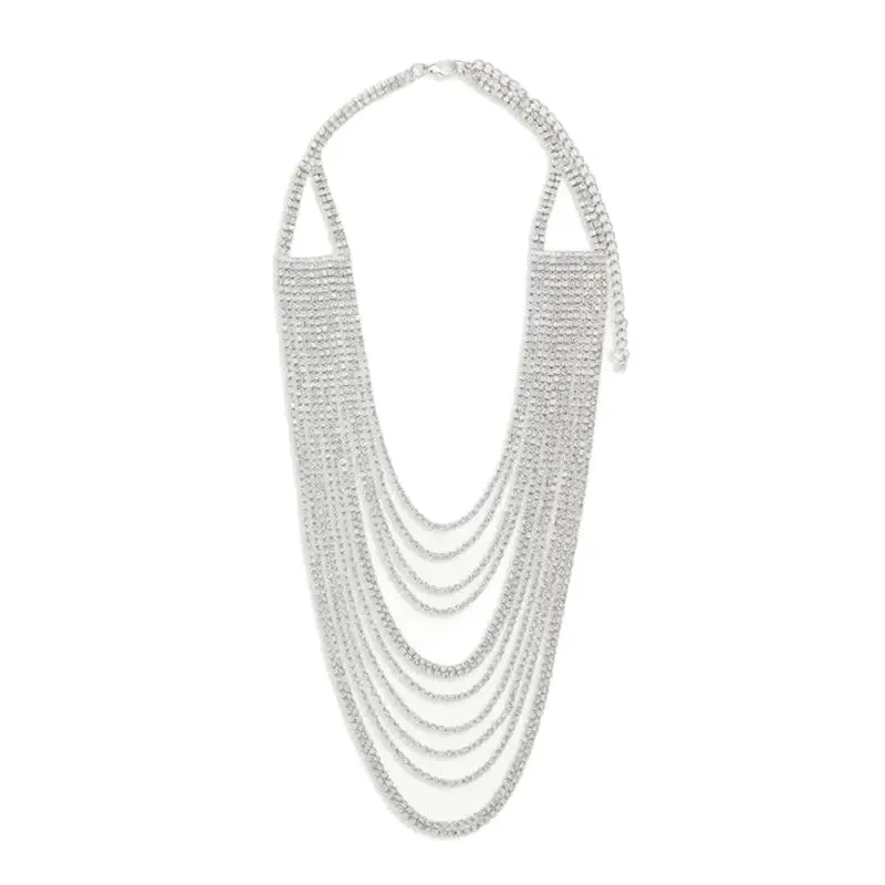 Women's Multi-Layer Necklace Silver Alloy Rhinestone sold by Hensley London product image thumbnail 5