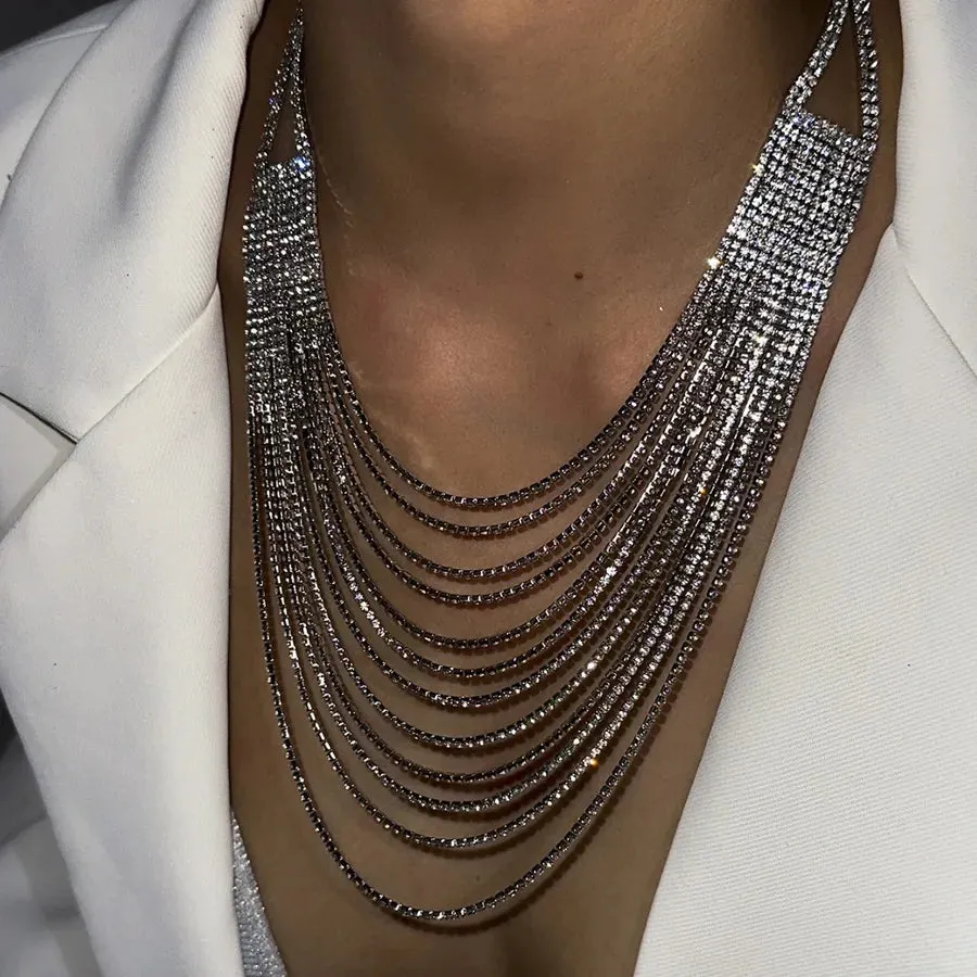 Women's Multi-Layer Necklace Silver Alloy Rhinestone sold by Hensley London product image thumbnail 2