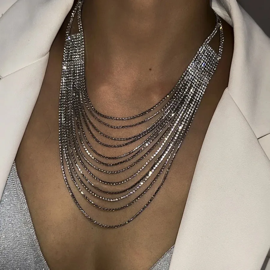 Women's Multi-Layer Necklace Silver Alloy Rhinestone sold by Hensley London product image thumbnail 3