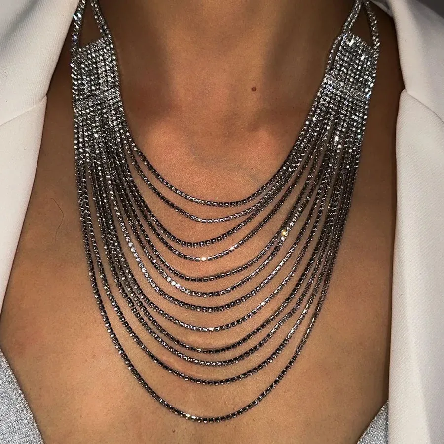 Women's Multi-Layer Necklace Silver Alloy Rhinestone sold by Hensley London product image thumbnail 4