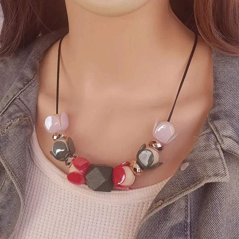 Women's Pendant Necklace Geometric Wooden Bead Acrylic sold by Hensley London