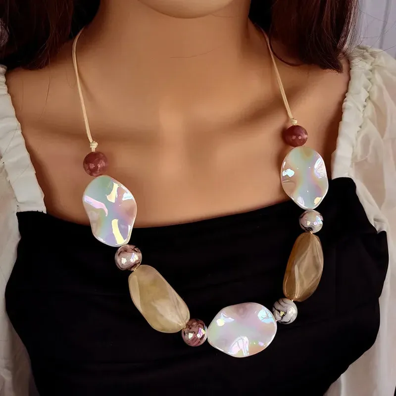 Women's Long Necklace Green Acrylic Geometric Pendant sold by Hensley London