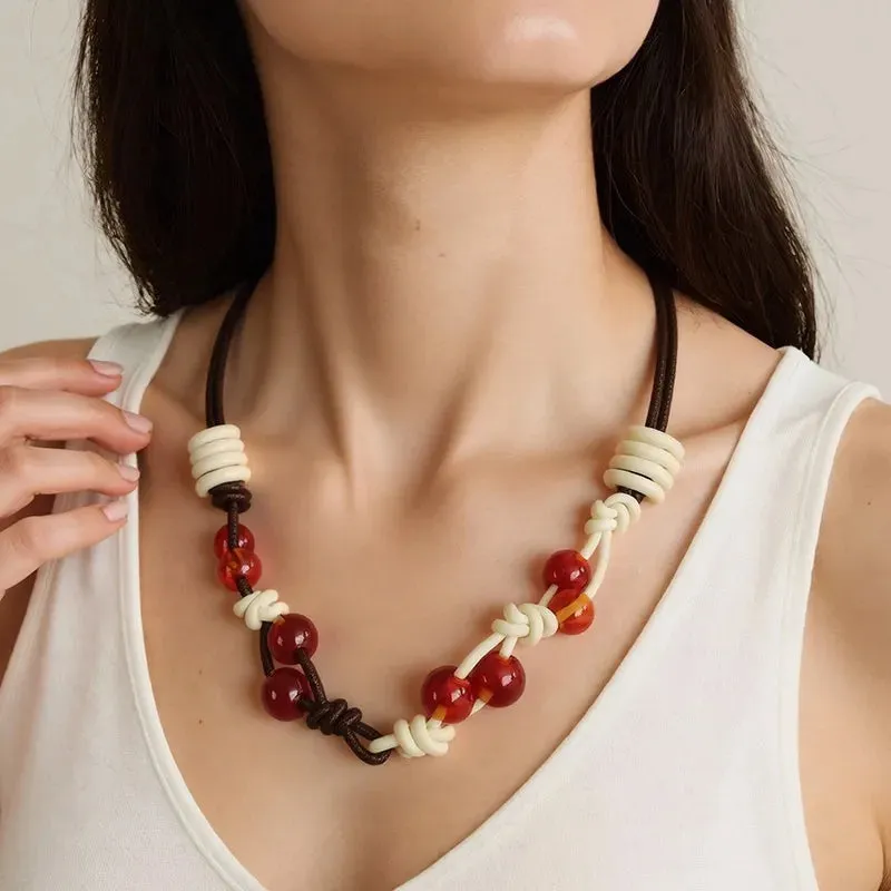 Women's Necklace Color-Block Geometric Wooden Acrylic Beads sold by Hensley London