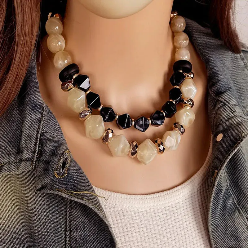 Women's Pendant Necklace Double Layer Acrylic Elegant Beaded sold by Hensley London