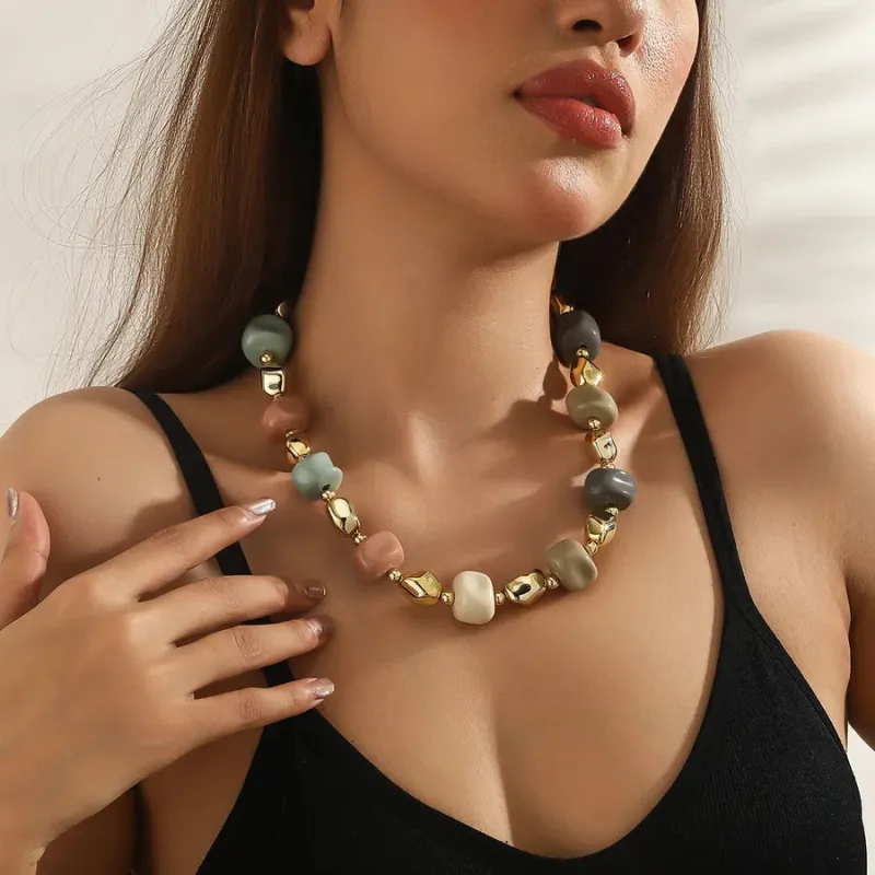 Women's Necklace Geometric Resin Oval Cold Style sold by Hensley London