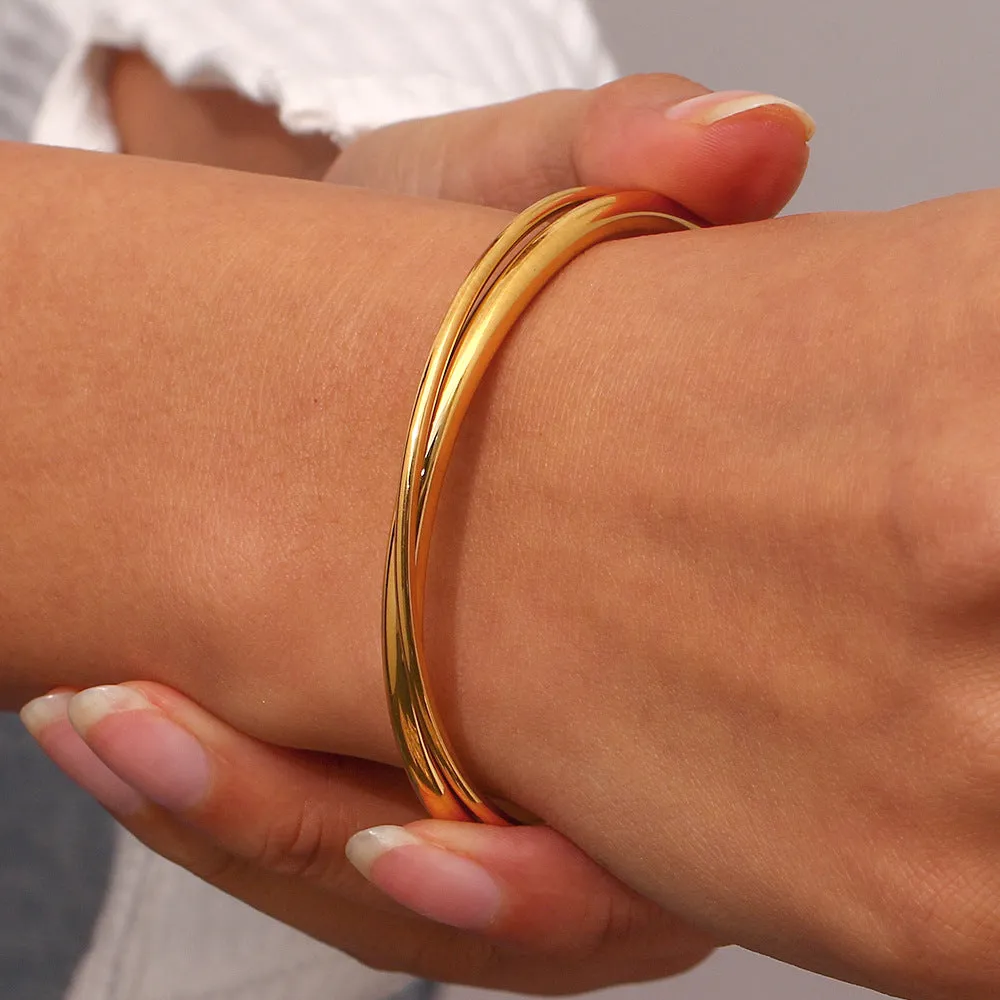 Women's Bangle Bracelet Gold Stainless Steel Layered Design sold by Hensley London product image thumbnail 5
