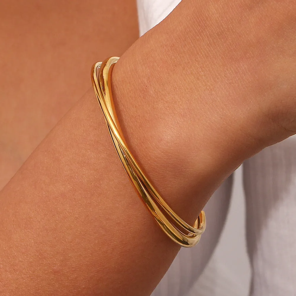 Women's Bangle Bracelet Gold Stainless Steel Layered Design sold by Hensley London product image thumbnail 2