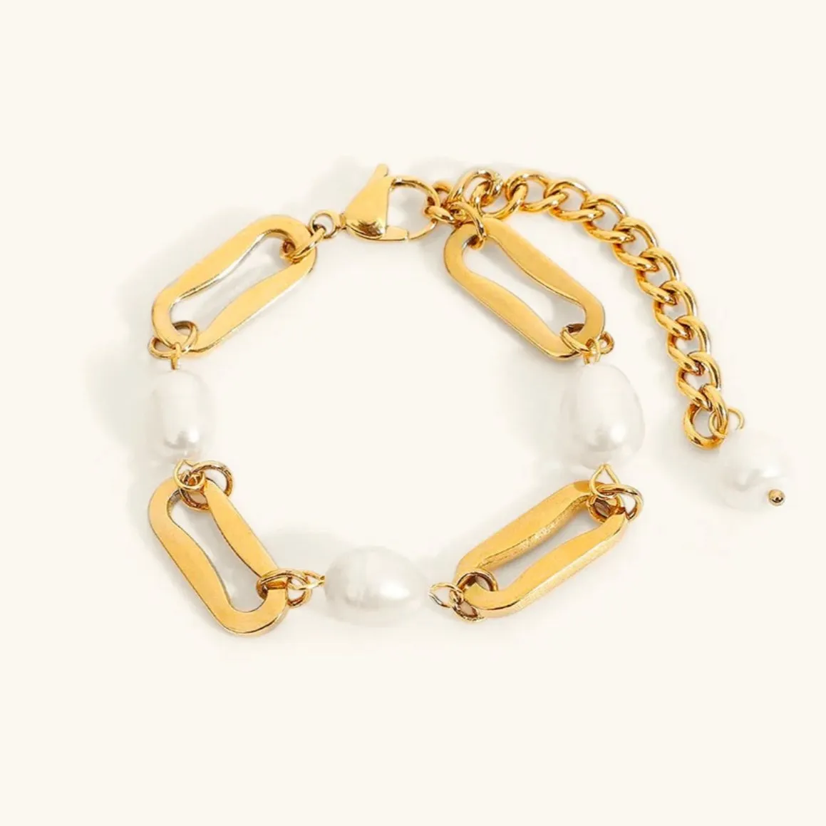 Women's Bracelet Gold Stainless Steel Freshwater Pearls sold by Hensley London