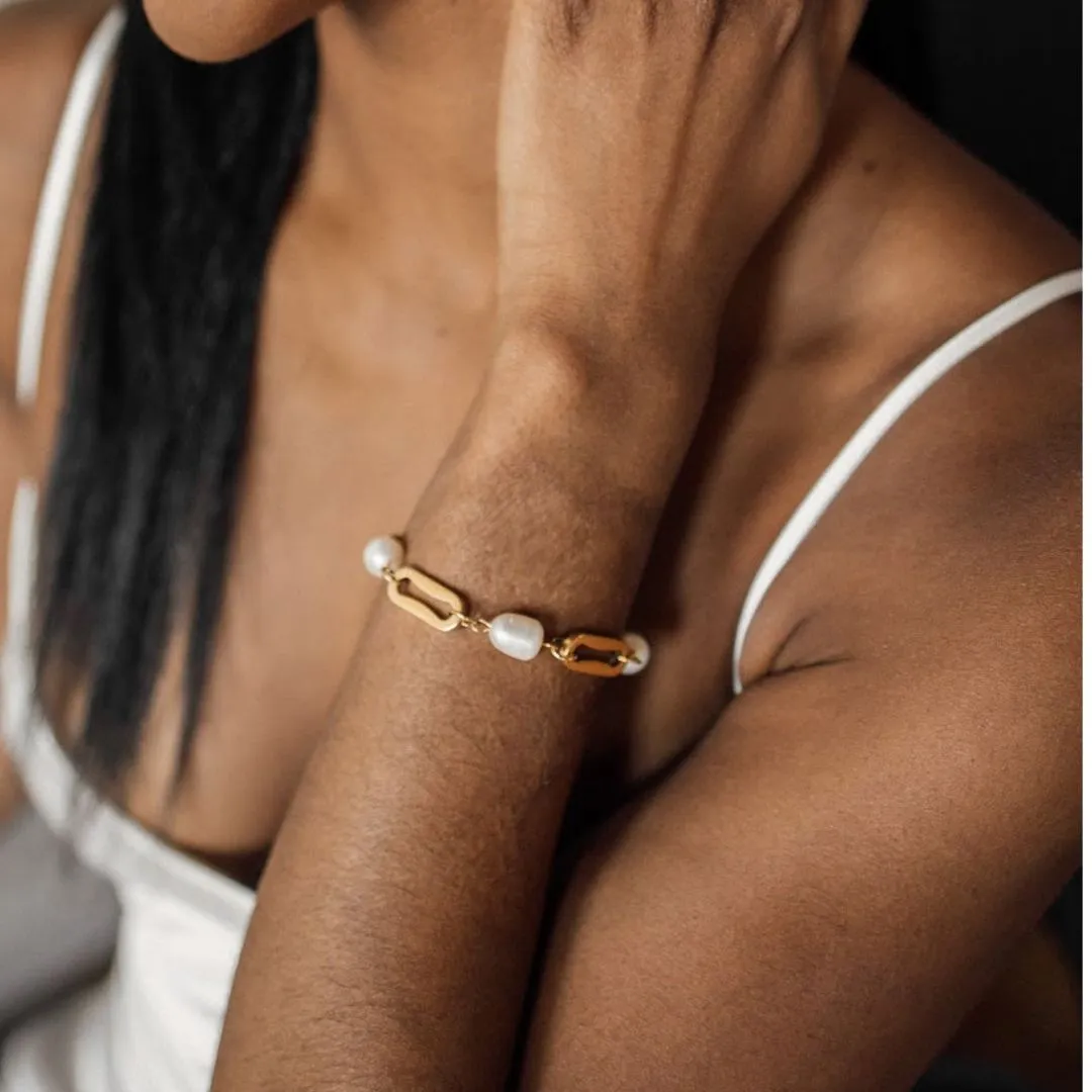 Women's Bracelet Gold Stainless Steel Freshwater Pearls sold by Hensley London product image thumbnail 2