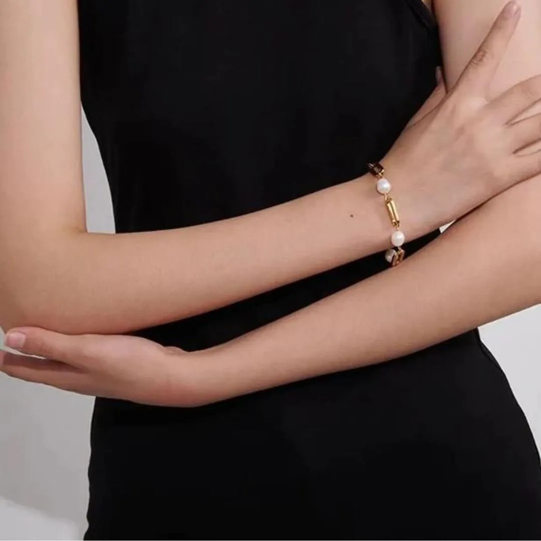 Women's Bracelet Gold Stainless Steel Freshwater Pearls sold by Hensley London product image thumbnail 3