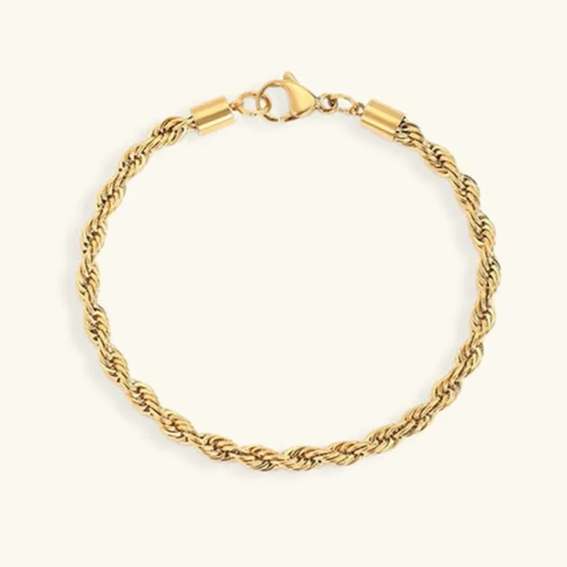 Women's Gold Bracelet 18K Plated Stainless Steel Rope Chain sold by Hensley London