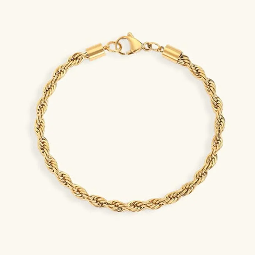 Women's Gold Bracelet 18K Plated Stainless Steel Rope Chain sold by Hensley London