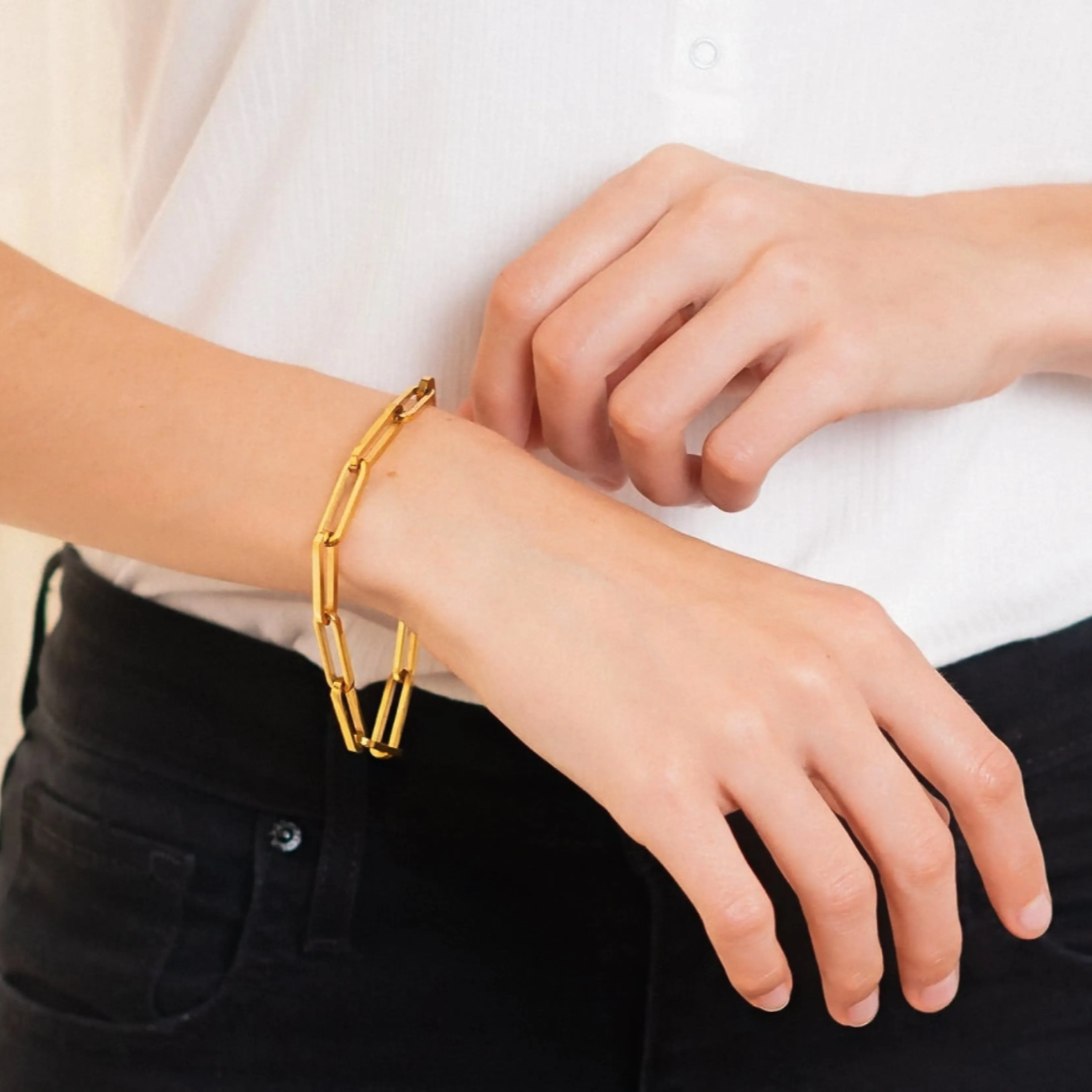 Women's Bracelet Gold Stainless Steel Paperclip Chain sold by Hensley London product image thumbnail 3
