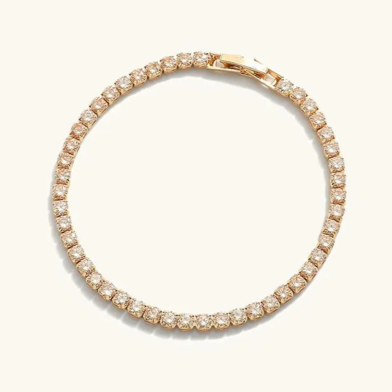 Women's Tennis Bracelet Gold Stainless Steel with Diamond Simulants sold by Hensley London