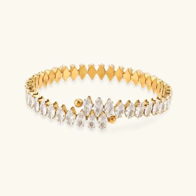 Women's Diamond Bracelet Gold Stainless Steel with 18K Gold Plating sold by Hensley London