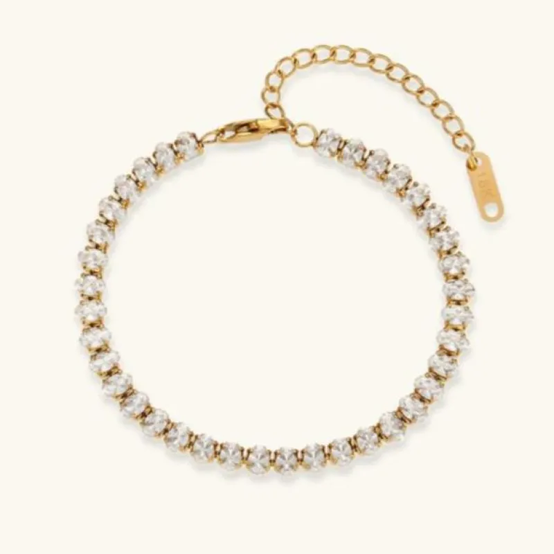 Women's Tennis Bracelet Gold Stainless Steel with Diamond Simulants sold by Hensley London