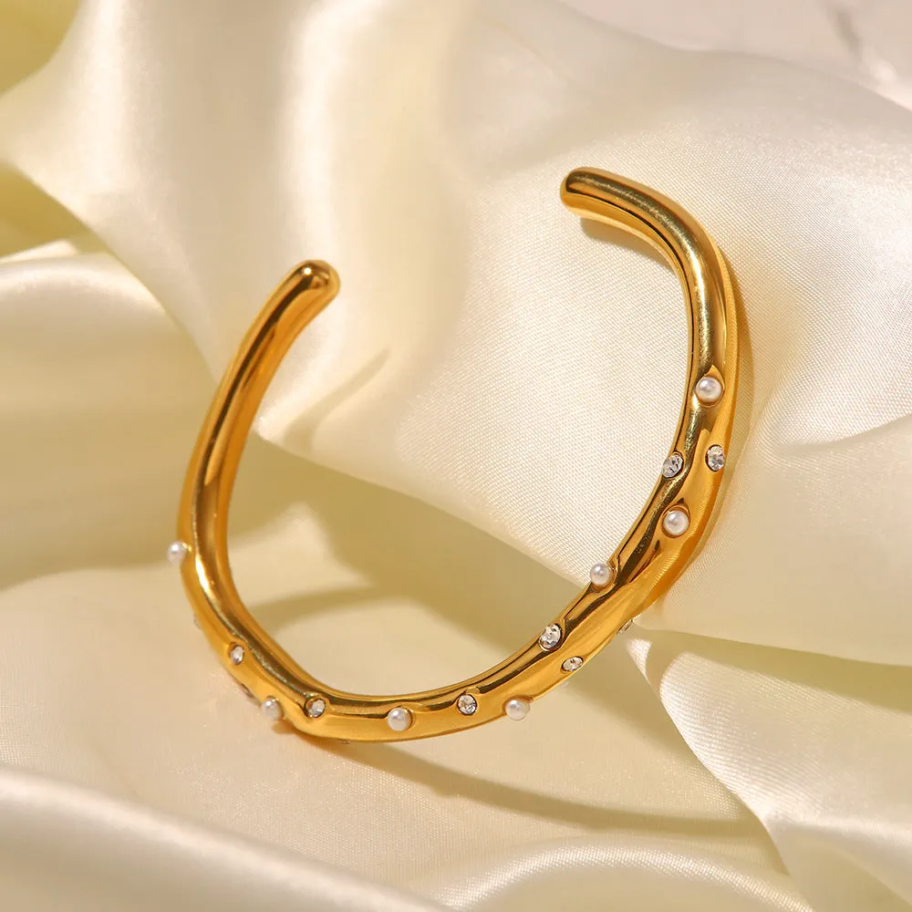 Women's Gold Bangle 18k Stainless Steel with Diamonds and Pearls sold by Hensley London product image thumbnail 4