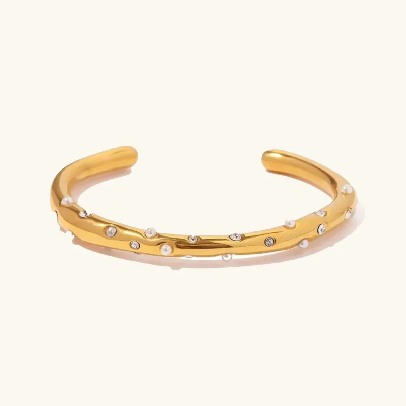 Women's Gold Bangle 18k Stainless Steel with Diamonds and Pearls sold by Hensley London