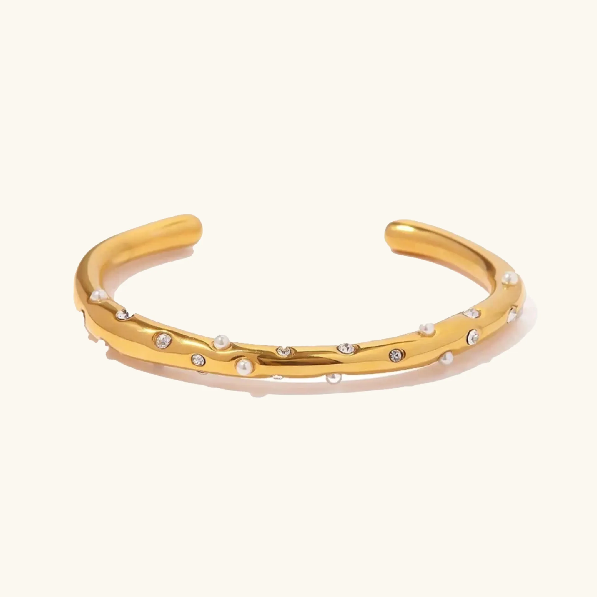 Women's Gold Bangle 18k Stainless Steel with Diamonds and Pearls sold by Hensley London