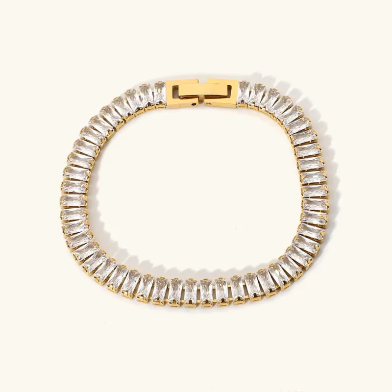 Women's Gold Bracelet 18k Stainless Steel with Diamond Simulants sold by Hensley London