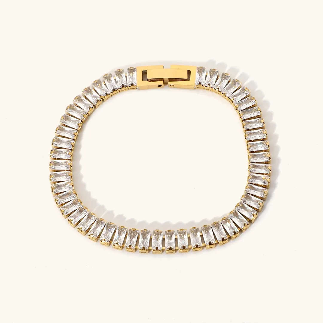 Women's Gold Bracelet 18k Stainless Steel with Diamond Simulants sold by Hensley London