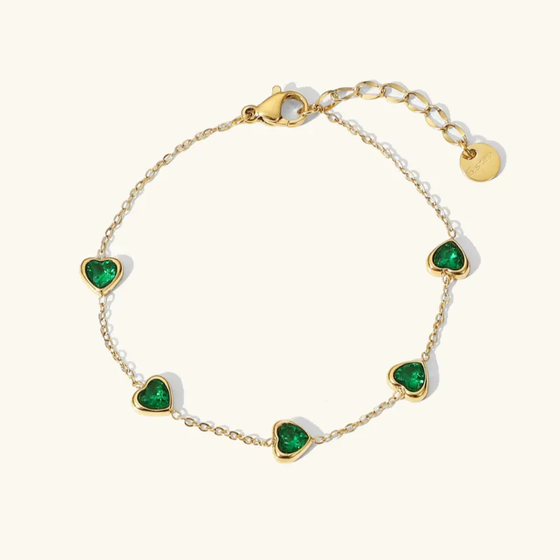 Women's Heart Bracelet Green Stainless Steel-Plated 18k Gold sold by Hensley London