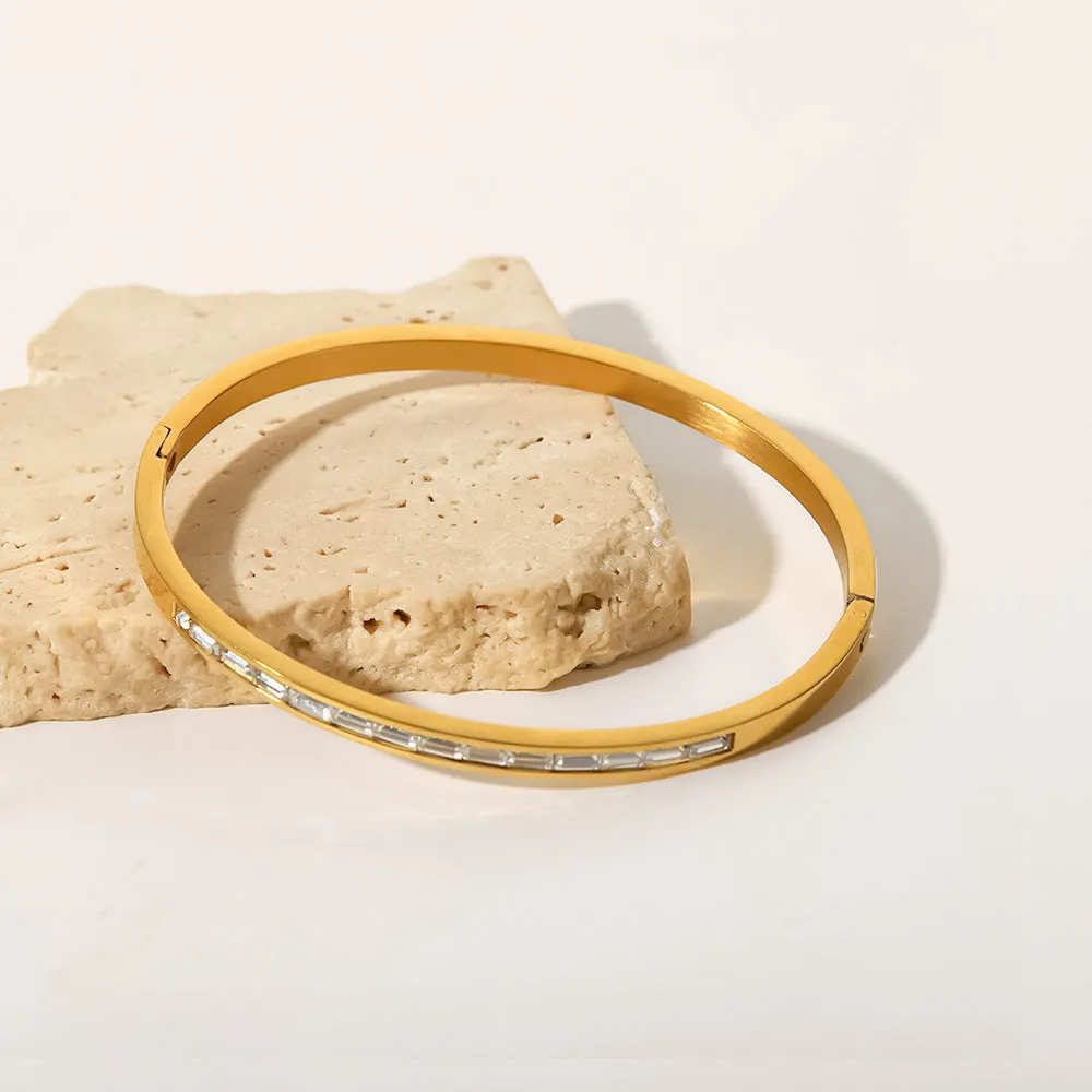 Women's Gold Bangle Bracelet with Diamond Simulants Stainless Steel sold by Hensley London product image thumbnail 3