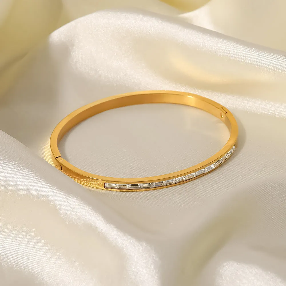 Women's Gold Bangle Bracelet with Diamond Simulants Stainless Steel sold by Hensley London product image thumbnail 4