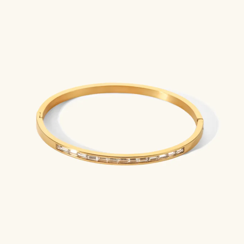 Women's Gold Bangle Bracelet with Diamond Simulants Stainless Steel sold by Hensley London