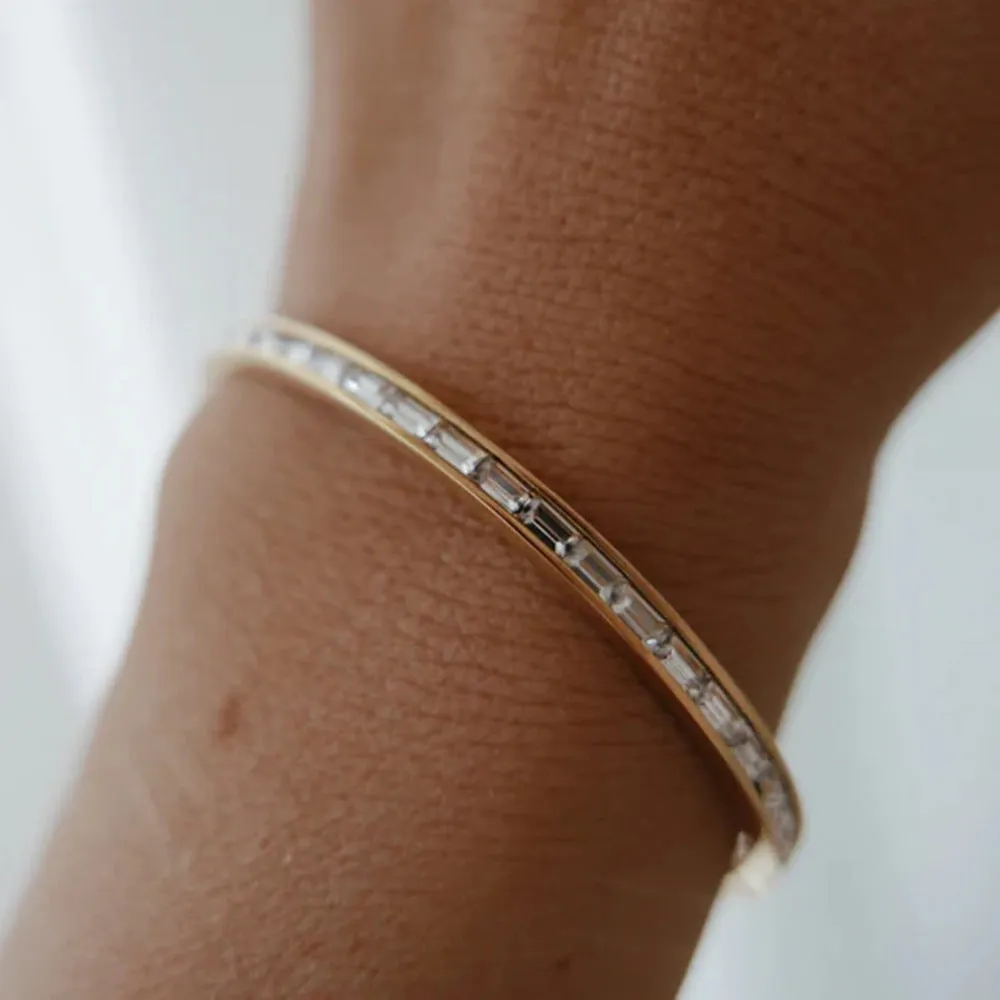 Women's Gold Bangle Bracelet with Diamond Simulants Stainless Steel sold by Hensley London product image thumbnail 2