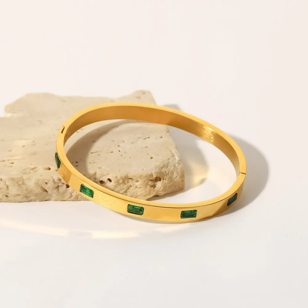 Women's Gold Bangle Bracelet Waterproof Stainless Steel with Diamond Simulants sold by Hensley London product image thumbnail 3