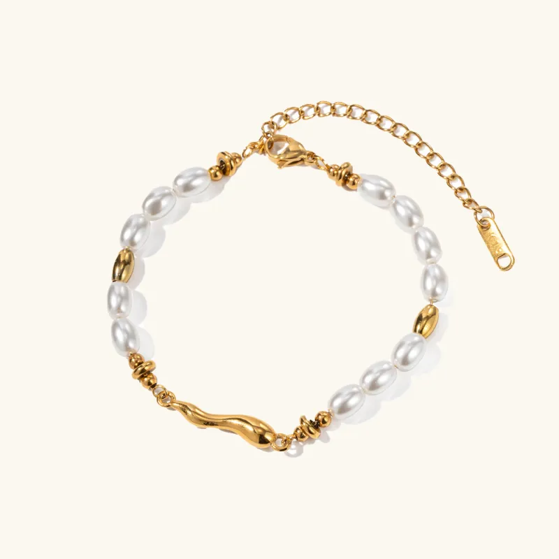 Women's Pearl Bracelet White Stainless Steel-Plated 18k Gold sold by Hensley London