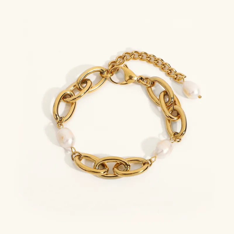 Women's Freshwater Pearl Bracelet Gold Stainless Steel sold by Hensley London
