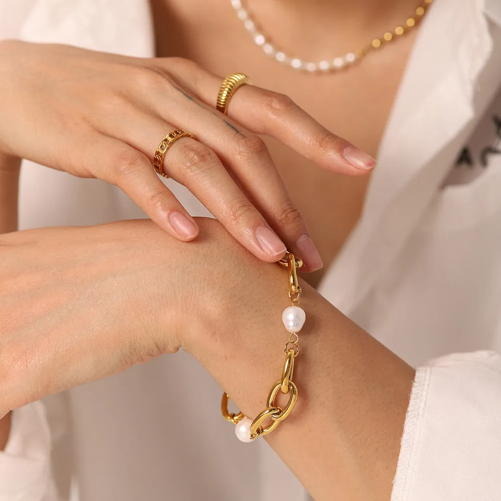 Women's Freshwater Pearl Bracelet Gold Stainless Steel sold by Hensley London product image thumbnail 2