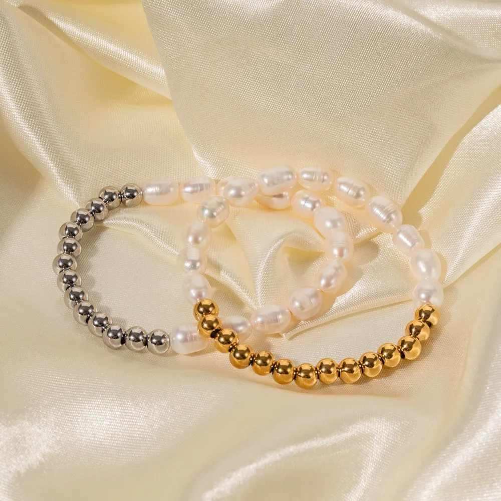 Women's Freshwater Pearl Bracelet Gold Stainless Steel sold by Hensley London product image thumbnail 5
