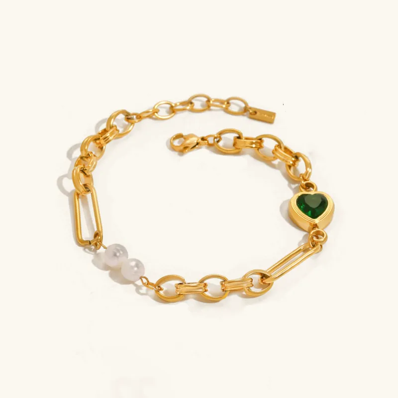 Women's Gold Bracelet with Freshwater Pearls and Stainless Steel sold by Hensley London