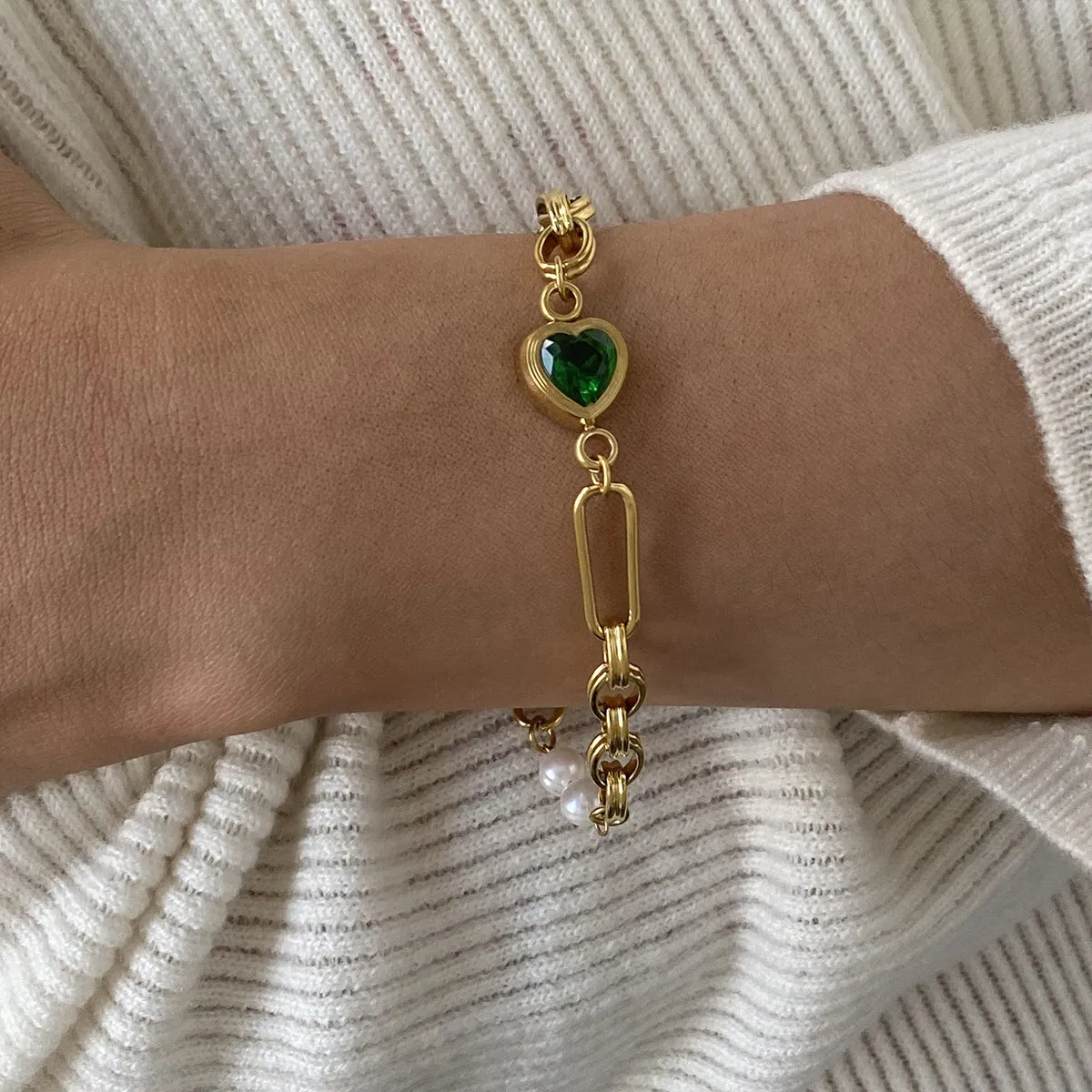 Women's Gold Bracelet with Freshwater Pearls and Stainless Steel sold by Hensley London product image thumbnail 2